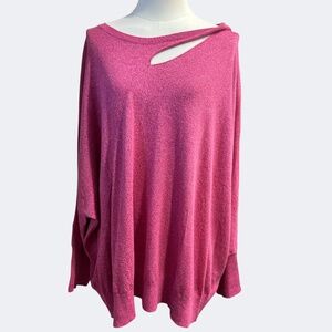 Nic+Zoe Sweater Womens 3X Pink Metaallic Twist Cutout Neck‎ Batwing Pullover Top
